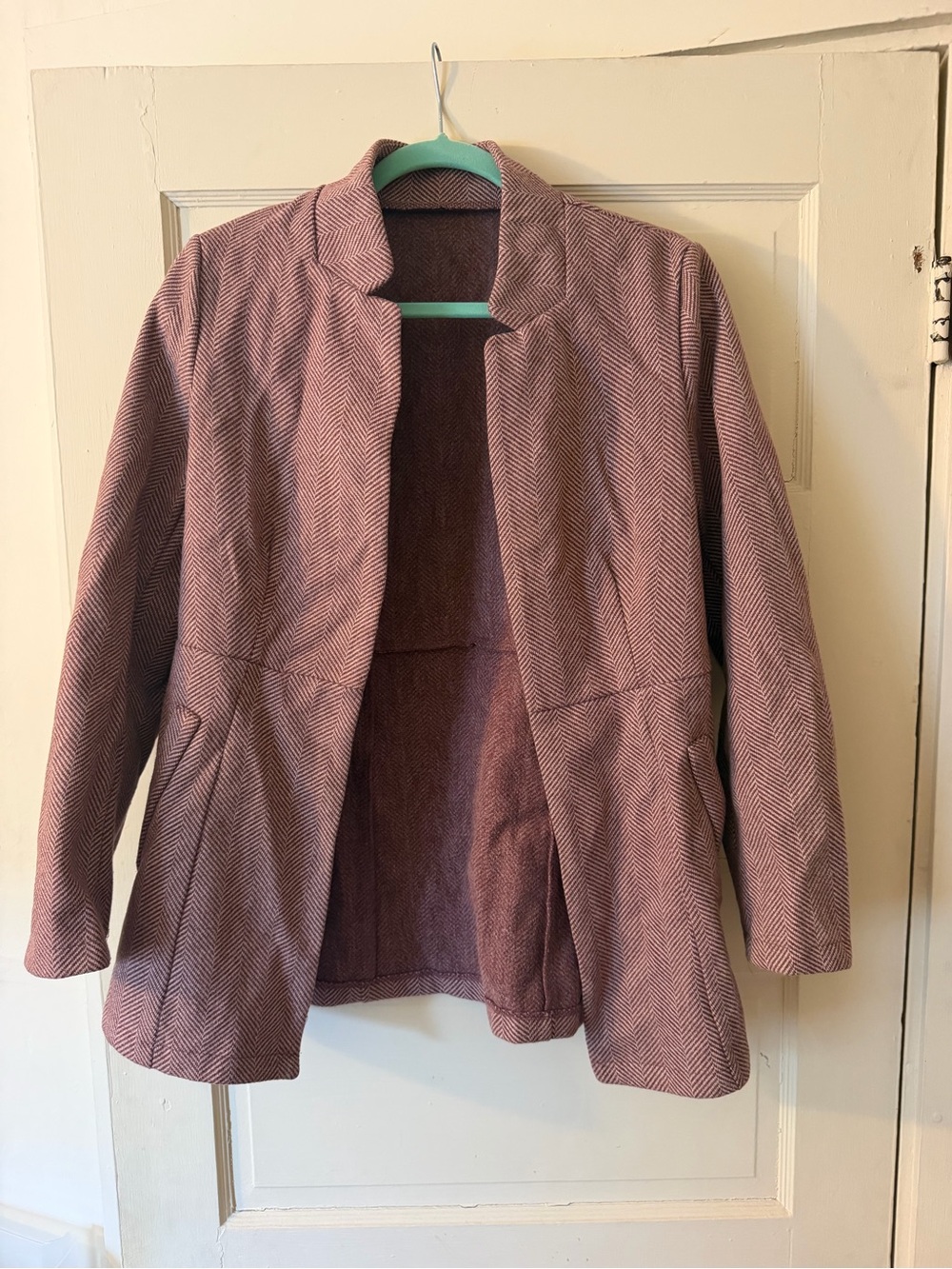 Women's Open-Front Herringbone Blazer Jacket - Dusty Rose